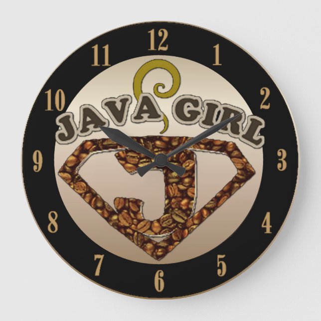 Java Girl Coffee Humor Wall Clock Stor Klocka (Framsida)
