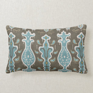 Java Ikat Skriv ut Lumbar Pillow, Brown och Turqui Lumbarkudde