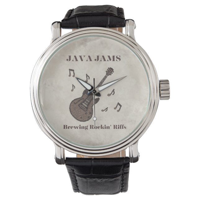 Java Jams-Brygger Rockin 'Riffs-Kaffee-Gitarr- Armbandsur (Framsida)