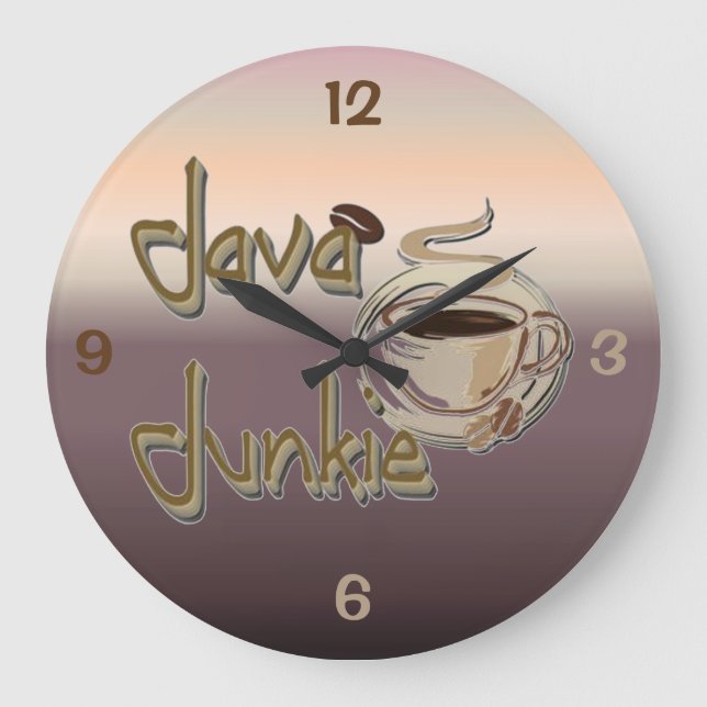 Java Junkie Coffee Älskare Wall Clock Stor Klocka (Framsida)