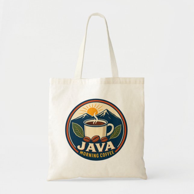 Java Morgonkaffe Retro Badge Budget Tote Bag Tygkasse (Framsidan)