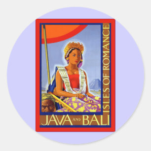 Java och Bali ~ Isles of Romantik ~ Vintage resor Runt Klistermärke