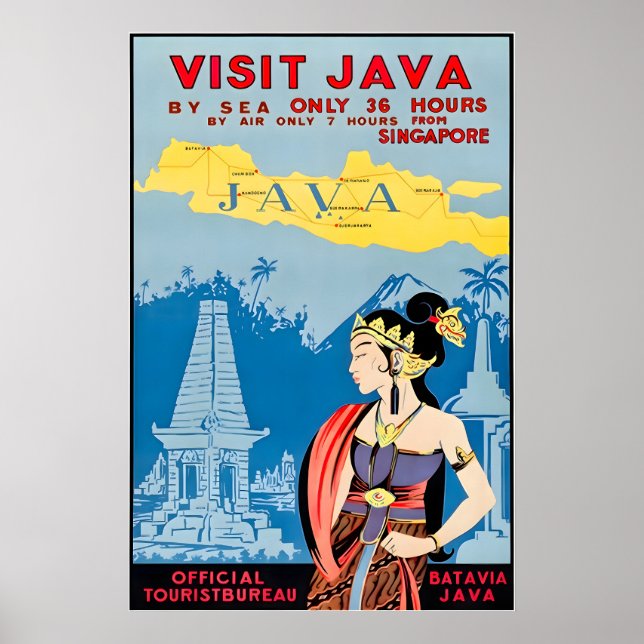 Java Resemålning Indonesien Konst Turism Tryck (Framsidan)