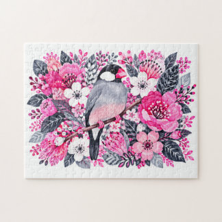Java Sparrow Rosa Vita Blommig Markör Illustration Pussel