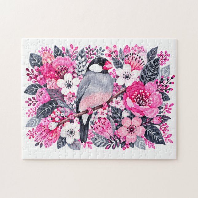 Java Sparrow Rosa Vita Blommig Markör Illustration Pussel (Horisontell)