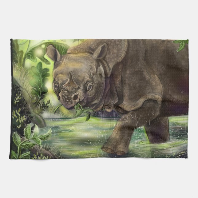 Javan Rhino Art Kökshandduk (Horisontell)