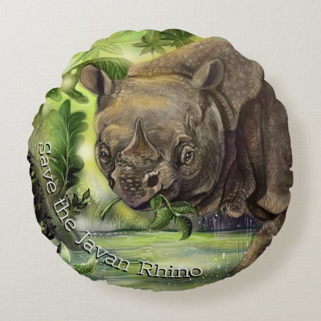Javan Rhino Art Rund Kudde (Framsidan)