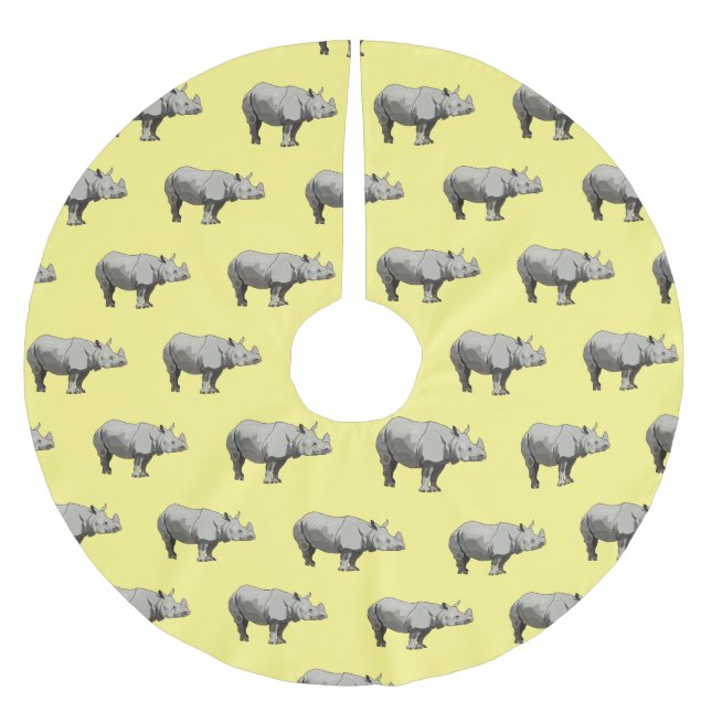 Javan rhinoceros tecknad illustration julgransmatta borstad polyester (Framsidan)