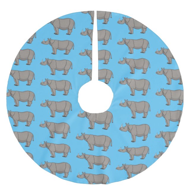 Javan rhinoceros tecknad illustration julgransmatta borstad polyester (Framsidan)