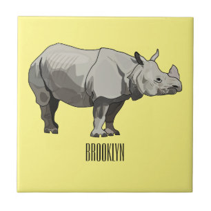 Javan rhinoceros tecknad illustration kakelplatta