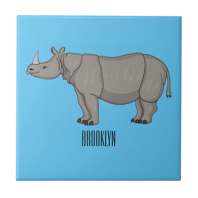 Javan rhinoceros tecknad illustration kakelplatta (Framsidan)