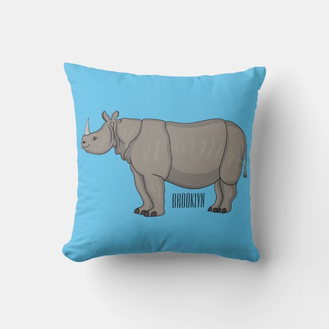Javan rhinoceros tecknad illustration kudde (Framsida)
