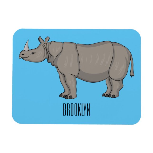 Javan rhinoceros tecknad illustration magnet (Horisontell)