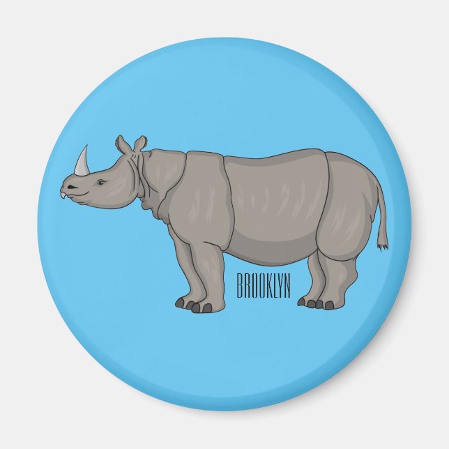 Javan rhinoceros tecknad illustration magnet (Framsidan)