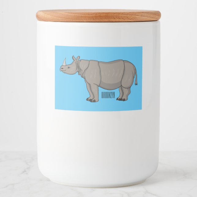Javan rhinoceros tecknad illustration mat etiketter (Framsida)