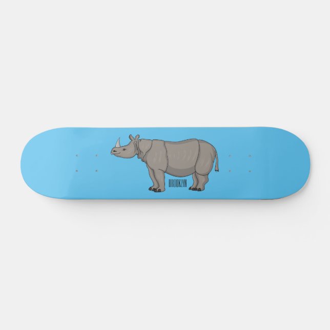 Javan rhinoceros tecknad illustration mini skateboard bräda 18,5 cm (Horz)