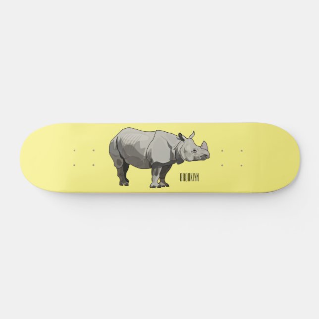 Javan rhinoceros tecknad illustration mini skateboard bräda 18,5 cm (Horz)