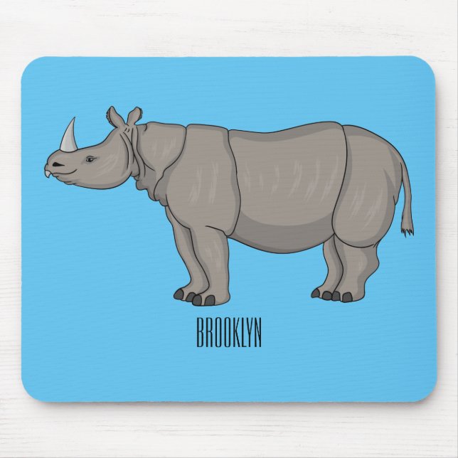 Javan rhinoceros tecknad illustration musmatta (Framsidan)