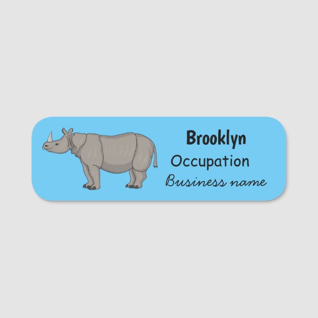 Javan rhinoceros tecknad illustration namnbricka (Framsida)