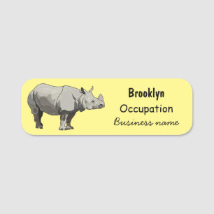 Javan rhinoceros tecknad illustration namnbricka