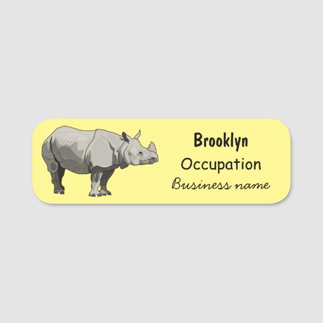 Javan rhinoceros tecknad illustration namnbricka (Framsida)