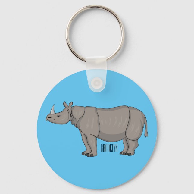 Javan rhinoceros tecknad illustration nyckelring (Framsida)