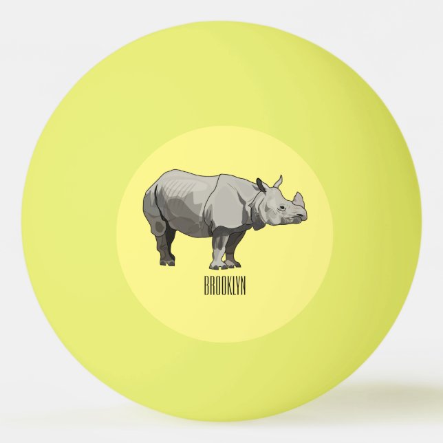 Javan rhinoceros tecknad illustration pingisboll (Framsidan)