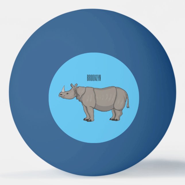Javan rhinoceros tecknad illustration pingisboll (Framsidan)