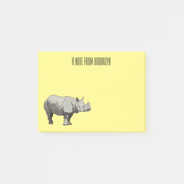 Javan rhinoceros tecknad illustration post-it block (Framsida)