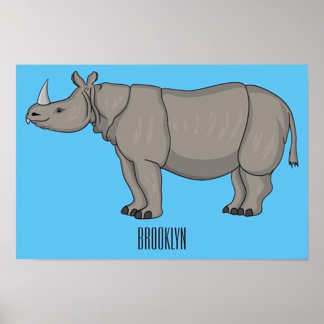 Javan rhinoceros tecknad illustration poster (Framsidan)