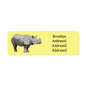 Javan rhinoceros tecknad illustration returadress etikett