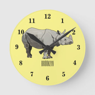Javan rhinoceros tecknad illustration rund klocka