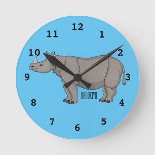 Javan rhinoceros tecknad illustration rund klocka