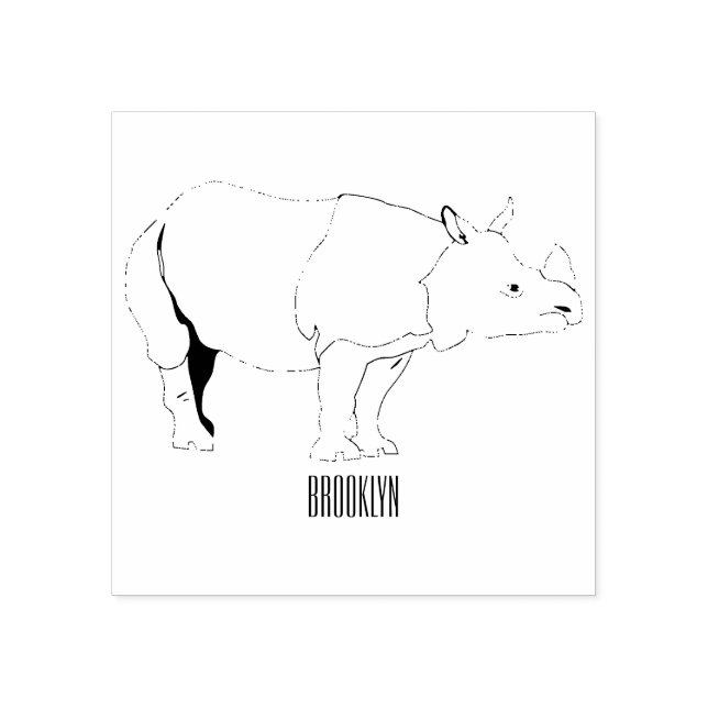 Javan rhinoceros tecknad illustration stämpel (Tryck)