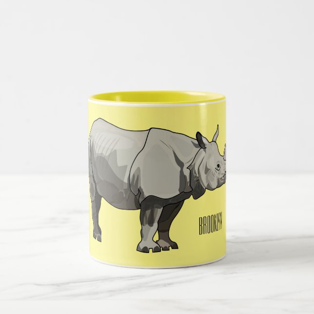 Javan rhinoceros tecknad illustration Två-Tonad mugg (Center)