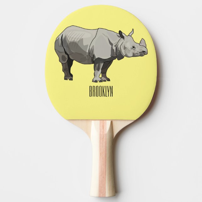 Javanesisk noshörning serieillustration pingisracket (Framsidan)