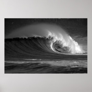 Java's Epic Wave - Black & White Surfa Poster