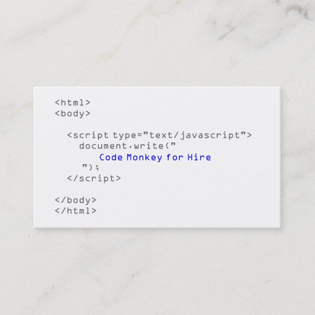 Javascript-kod för mononyckel visitkort (Framsida)