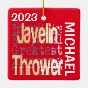 Javelin Thrower Extraordinaire ANPASSNINGSBAR Julgransprydnad Keramik