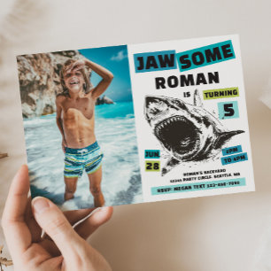 Jaw-Some Foto Hajfisk Födelsedagsinbjudan Inbjudningar