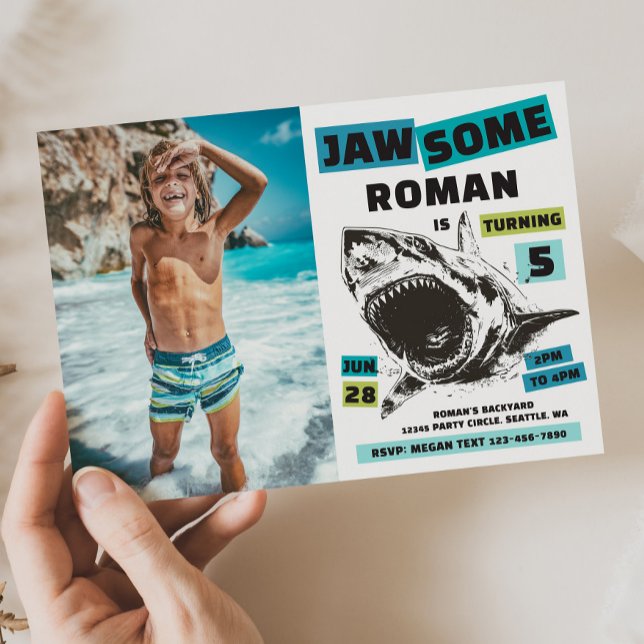 Jaw-Some Foto Hajfisk Födelsedagsinbjudan Inbjudningar (Skapare uppladdad)