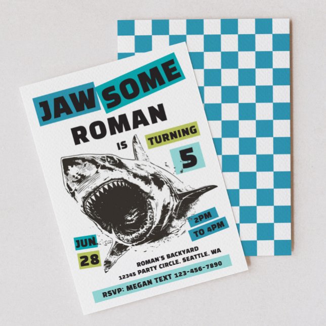 Jaw-Some Shark Birthday Invitation Inbjudningar (Skapare uppladdad)