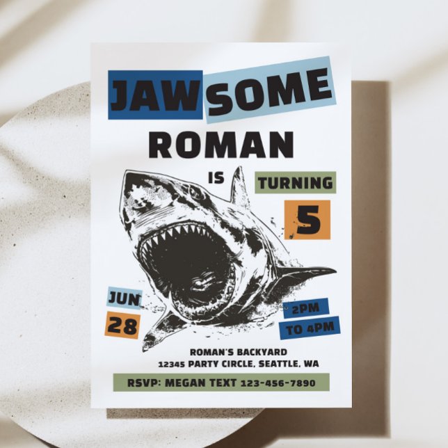 Jaw-Some Shark Birthday Invitation Inbjudningar (Skapare uppladdad)