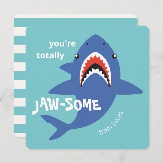 Jaw-some shark classroom valentines day card julkort (Fram/baksida)