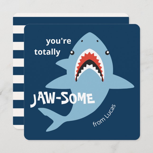 Jaw-some shark classroom valentines day card julkort (Fram/baksida)