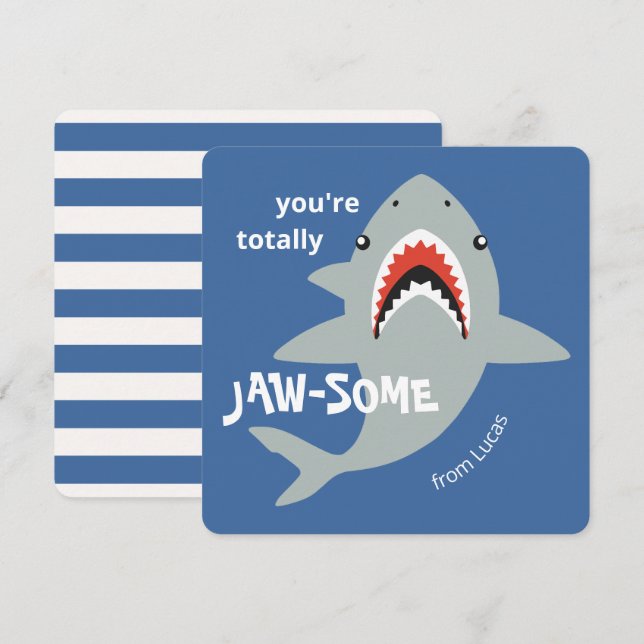 Jaw-some shark classroom valentines day card julkort (Fram/baksida)