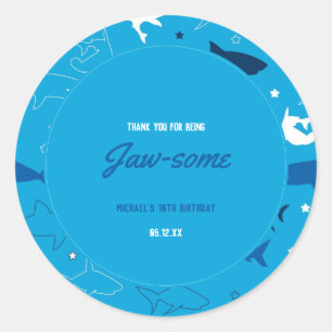 Jaw-some Shark Födelsedagsfest Round Sticker Runt Klistermärke