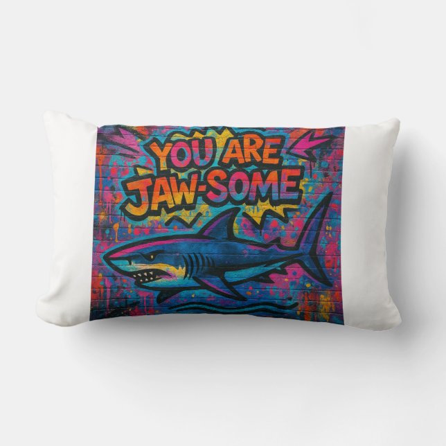 Jaw-some Shark Graffiti Lumbarkudde (Framsida)