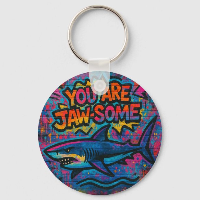 Jaw-some Shark Graffiti Nyckelring (Framsida)