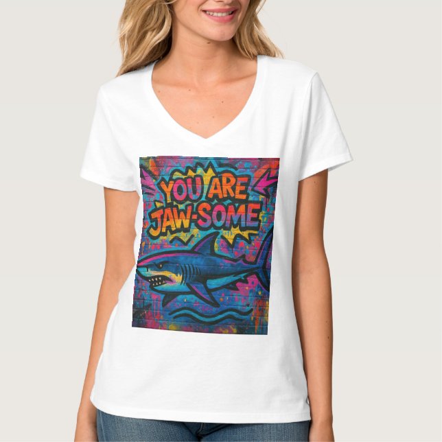 Jaw-some Shark Graffiti T Shirt (Framsida)